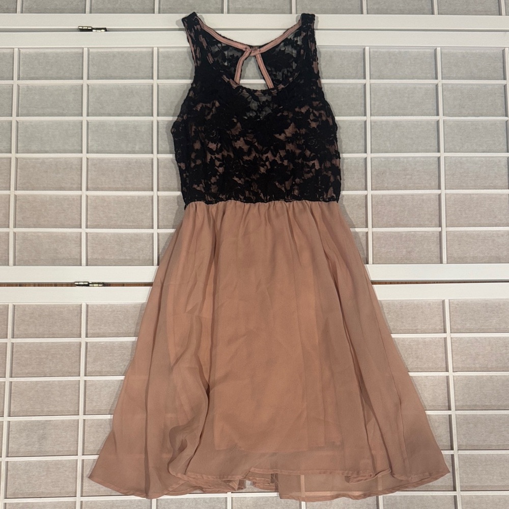 Joyce Leslie Black Lace and Peach Dress